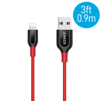 Anker A8121 PowerLine+ 3ft MFI Lightning Connector Cable - Red (0.9M)