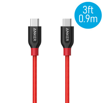 Anker A8187 PowerLine+ 3ft USB-C to USB-C 2.0 Connector Cable - Red (0.9m)