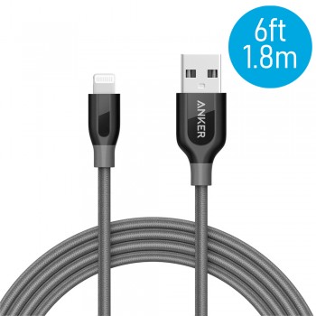 Anker A8122 PowerLine+ 6ft MFI Lightning Connector Cable - Gray (1.8m)