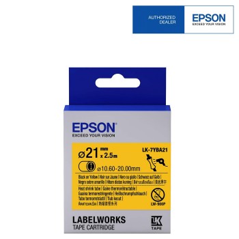 Epson Black on Yellow, Heat Shrink Tape - 21mm x 2.5m (Item No: EPS LK-7YA21)