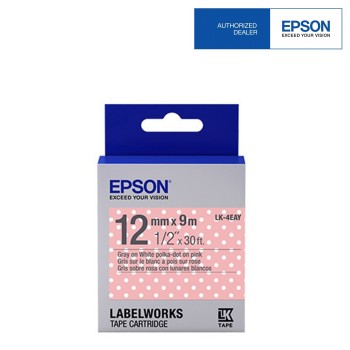 Epson Label Cartridge 12mm Gray on PolkaDot Pink Tape