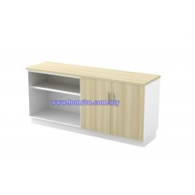 B-YOD Melamine Woodgrain Dual Open Shelf + Swing Door Low Cabinet With Lock