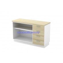 B-YOP 7124 Melamine Woodgrain Open Shelf Low Cabinet + 4 Drawer Fixed Pedestal