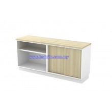 B-YOS Melamine Woodgrain Dual Open Shelf + Sliding Door Low Cabinet With Lock
