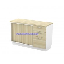 B-YSP 7123 Melamine Woodgrain Sliding Door Low Cabinet + 2D1F Fixed Pedestal