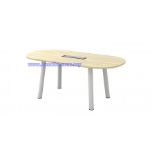 B-Series Melamine Woodgrain Oval Shape Conference Table With Metal Pole Leg