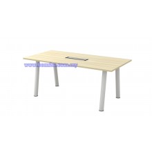 B-Series Melamine Woodgrain Rectangular Shape Conference Table With Metal Pole Leg