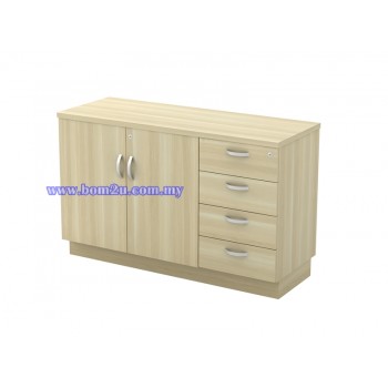 Q-YDP 7124 Fully Woodgrain Swing Door Low Cabinet + 4 Drawer Fixed Pedestal