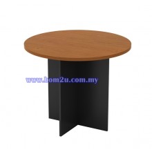 G-Series Melamine Woodgrain Round Conference Table With Wooden Leg