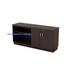 Q-YOD Fully Woodgrain Dual Open Shelf + Swing Door Low Cabinet With Lock