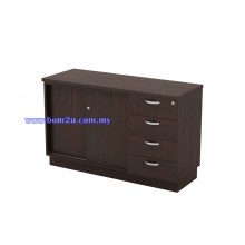 Q-YSP 7124 Fully Woodgrain Sliding Door Low Cabinet + 4 Drawer Fixed Pedestal