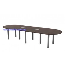 QIC-36 Melamine Woodgrain Oval Shape Conference Table With Metal Pole Leg