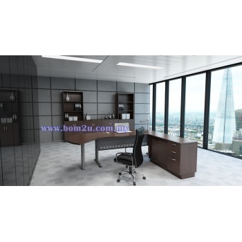 [QMB-180A SET] Melamine Woodgrain 6' D-Shape Executive Table Set