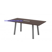 Q-Series Melamine Woodgrain Rectangular Shape Conference Table With Metal Pole Leg