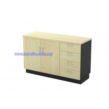 T-YDP 7124 Melamine Woodgrain Swing Door Low Cabinet + 4 Drawer Fixed Pedestal