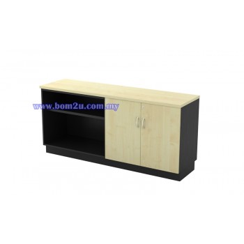 T-YOD Melamine Woodgrain Dual Open Shelf + Swing Door Low Cabinet With Lock