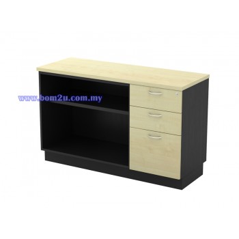 T-YOP 7123 Melamine Woodgrain Open Shelf Low Cabinet + 2D1F Fixed Pedestal