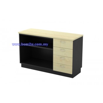 T-YOP 7124 Melamine Woodgrain Open Shelf Low Cabinet + 4 Drawer Fixed Pedestal