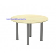 T2-Series Melamine Woodgrain Round Conference Table With Metal Pole Leg